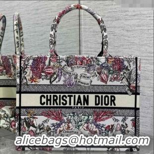 Low Cost Dior Medium Book Tote Bag in Latte White Embroidery with Multicolor Cabinet de la Mer Motif 8001 2025