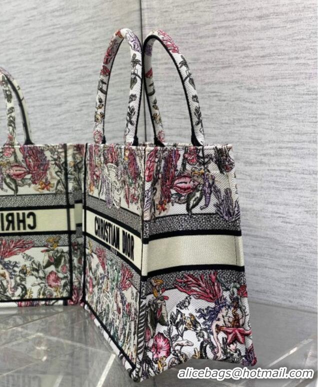 Low Cost Dior Medium Book Tote Bag in Latte White Embroidery with Multicolor Cabinet de la Mer Motif 8001 2025