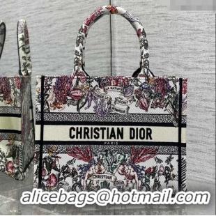 Free Shipping Dior Small Book Tote Bag in Latte White Embroidery with Multicolor Cabinet de la Mer Motif 8002 2025