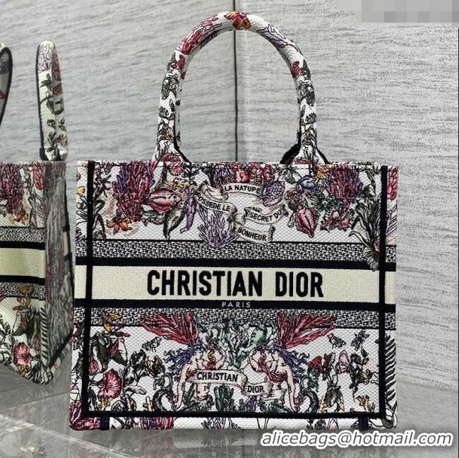 Free Shipping Dior Small Book Tote Bag in Latte White Embroidery with Multicolor Cabinet de la Mer Motif 8002 2025