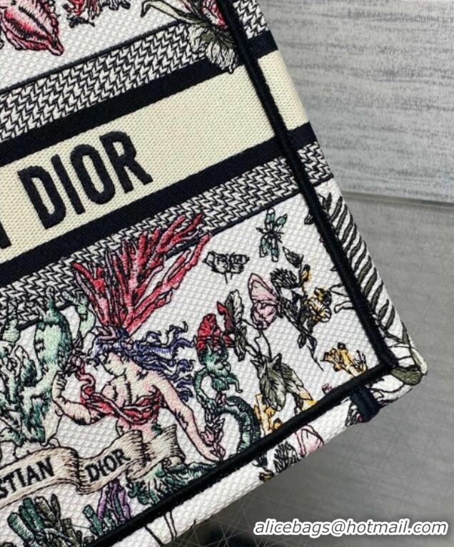 Free Shipping Dior Small Book Tote Bag in Latte White Embroidery with Multicolor Cabinet de la Mer Motif 8002 2025