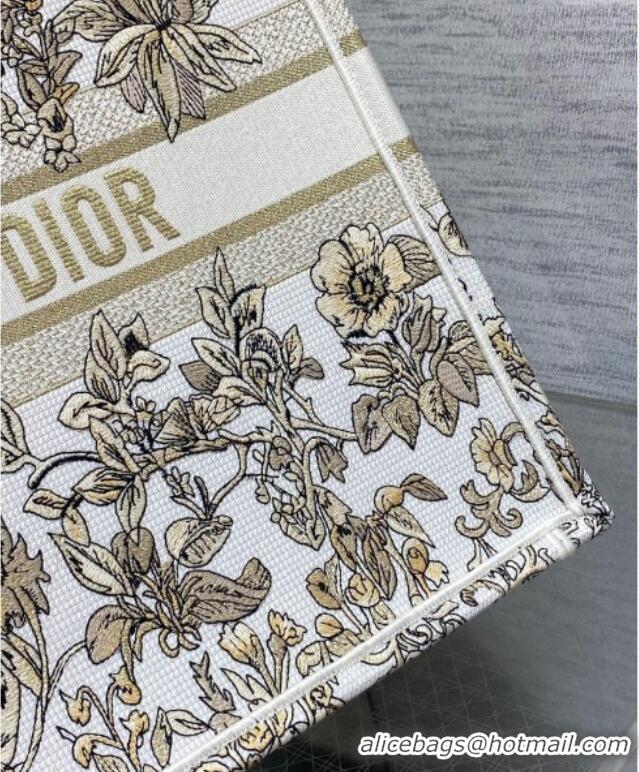 Luxurious Dior Large Book Tote Bag in Latte White Embroidery with Gold-Tone Millefiori Unicorn Motif 8000 2025