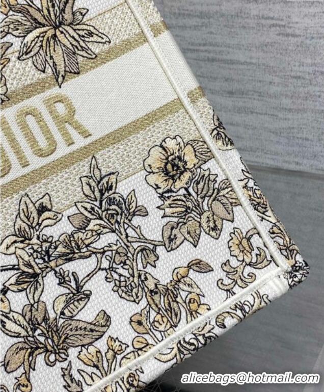 New Design Dior Medium Book Tote Bag in Latte White Embroidery with Gold-Tone Millefiori Unicorn Motif 8001 2025