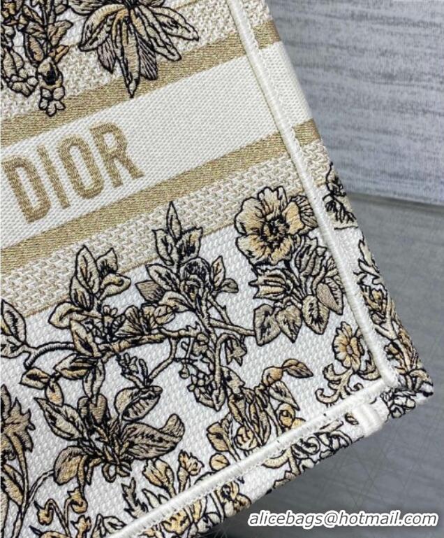 Top Quality Dior Small Book Tote Bag in Latte White Embroidery with Gold-Tone Millefiori Unicorn Motif 8002 2025