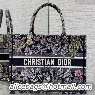 Top Grade Dior Medium Book Tote Bag in Embroidery with Multicolor Millefiori Unicorn Motif 8001 Black 2025