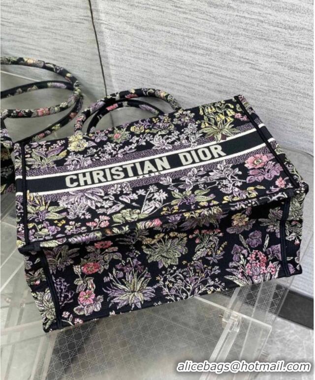 Top Grade Dior Medium Book Tote Bag in Embroidery with Multicolor Millefiori Unicorn Motif 8001 Black 2025