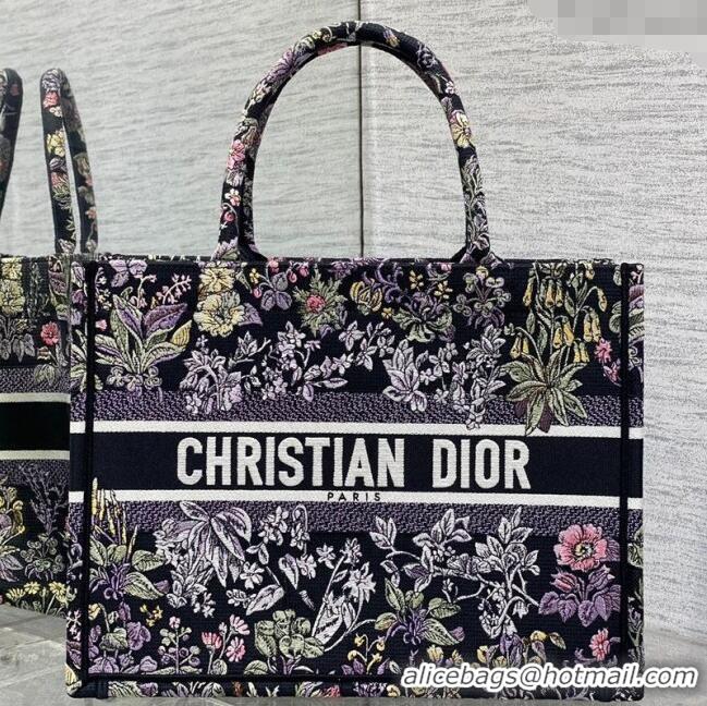 Top Grade Dior Medium Book Tote Bag in Embroidery with Multicolor Millefiori Unicorn Motif 8001 Black 2025