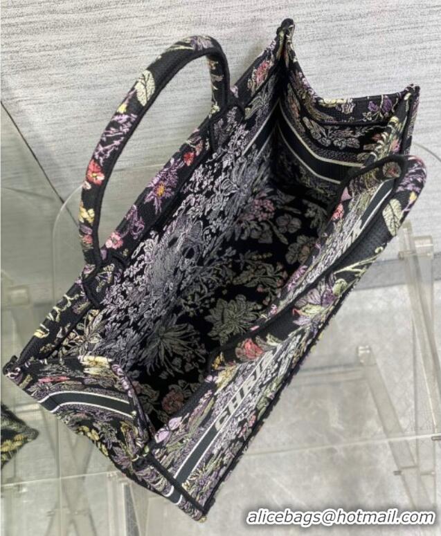 Top Grade Dior Medium Book Tote Bag in Embroidery with Multicolor Millefiori Unicorn Motif 8001 Black 2025