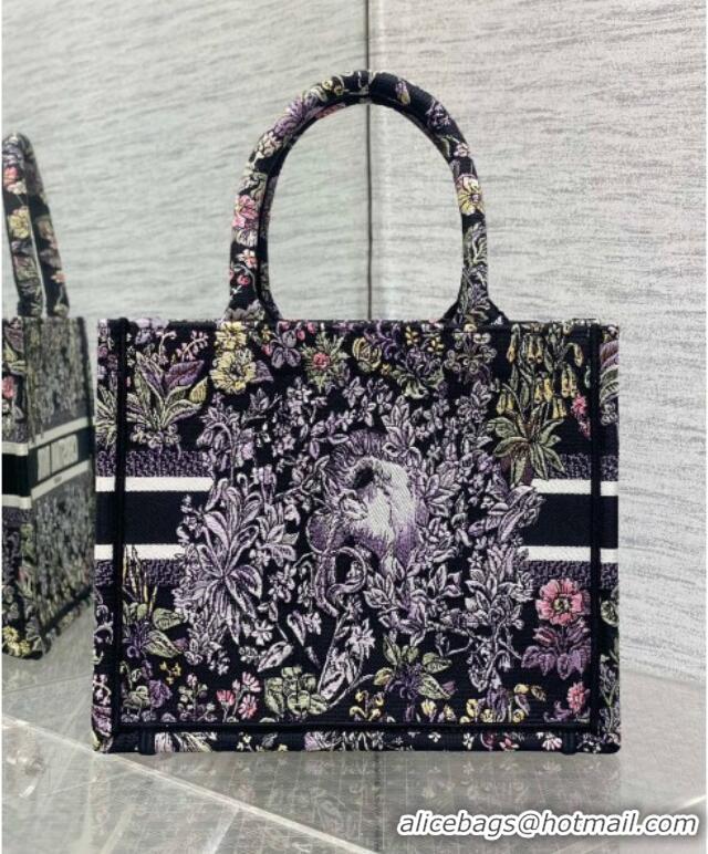 Reasonable Price Dior Small Book Tote Bag in Embroidery with Multicolor Millefiori Unicorn Motif 8002 Black 2025