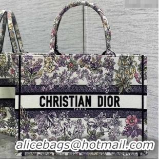 Luxury Discount Dior Medium Book Tote Bag in Embroidery with Multicolor Millefiori Unicorn Motif 8001 White/Purple 2025