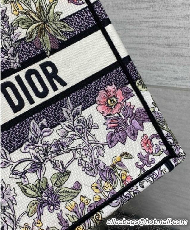 Luxury Discount Dior Medium Book Tote Bag in Embroidery with Multicolor Millefiori Unicorn Motif 8001 White/Purple 2025