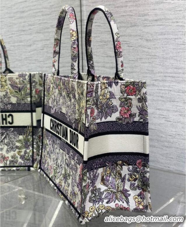 Luxury Discount Dior Medium Book Tote Bag in Embroidery with Multicolor Millefiori Unicorn Motif 8001 White/Purple 2025