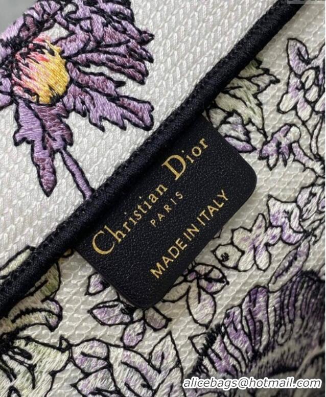 Luxury Discount Dior Medium Book Tote Bag in Embroidery with Multicolor Millefiori Unicorn Motif 8001 White/Purple 2025