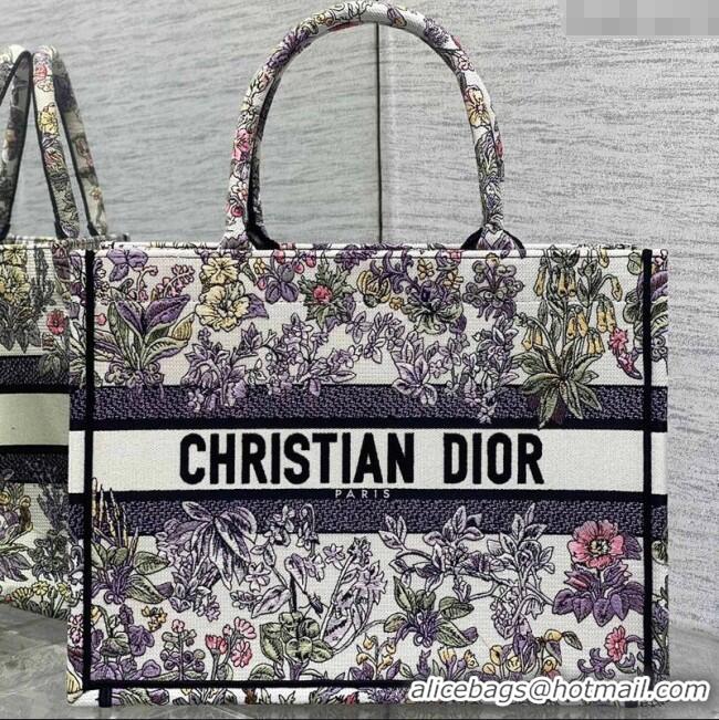 Luxury Discount Dior Medium Book Tote Bag in Embroidery with Multicolor Millefiori Unicorn Motif 8001 White/Purple 2025