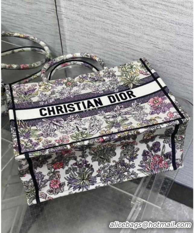 Luxury Discount Dior Medium Book Tote Bag in Embroidery with Multicolor Millefiori Unicorn Motif 8001 White/Purple 2025