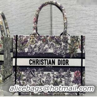 Promotional Dior Small Book Tote Bag in Embroidery with Multicolor Millefiori Unicorn Motif 8002 White/Purple 2025