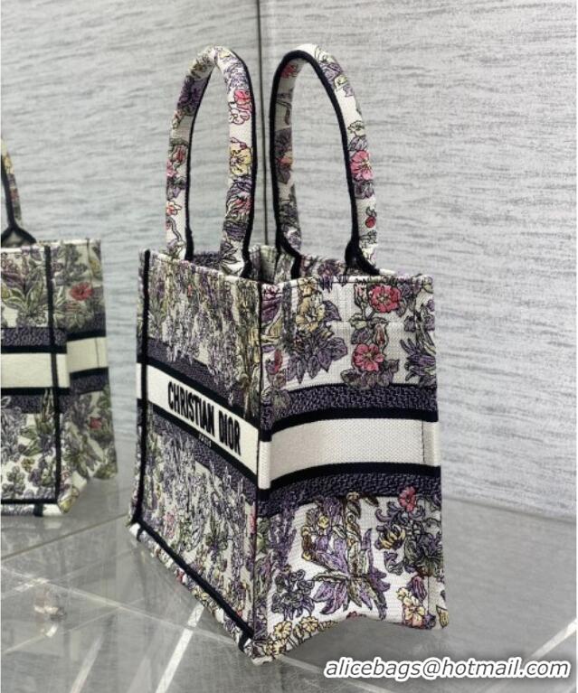 Promotional Dior Small Book Tote Bag in Embroidery with Multicolor Millefiori Unicorn Motif 8002 White/Purple 2025