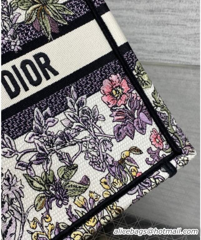 Promotional Dior Small Book Tote Bag in Embroidery with Multicolor Millefiori Unicorn Motif 8002 White/Purple 2025