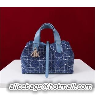 Buy Fashionable Dior Small Dior Toujours Bag in Cannage Tweed M1188 Denim Blue 2025