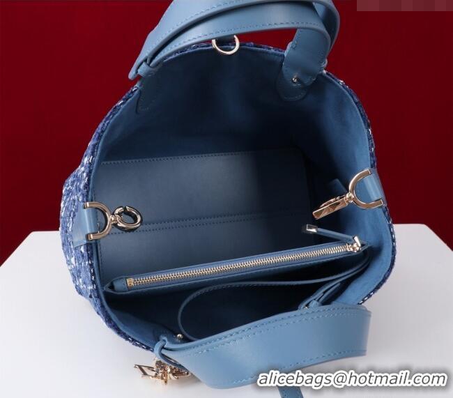 Buy Fashionable Dior Small Dior Toujours Bag in Cannage Tweed M1188 Denim Blue 2025