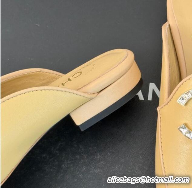 Good Quality Chanel Lambskin Flat Mules with Strass and Chain CC G46157 Yellow 0102100