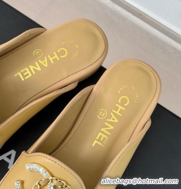 Good Quality Chanel Lambskin Flat Mules with Strass and Chain CC G46157 Yellow 0102100