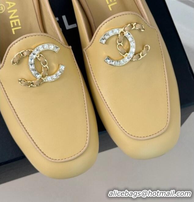 Good Quality Chanel Lambskin Flat Mules with Strass and Chain CC G46157 Yellow 0102100