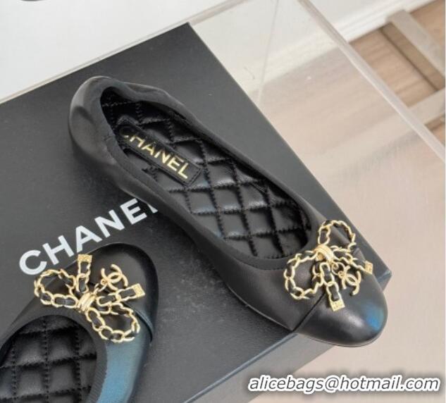 Pretty Style Chanel Lambskin Ballet Flats with Chain Bow Black 0102109