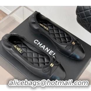 Good Product Chanel Lambskin Ballet Flats with Bow Black 0102112