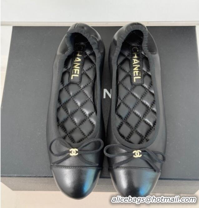 Good Product Chanel Lambskin Ballet Flats with Bow Black 0102112