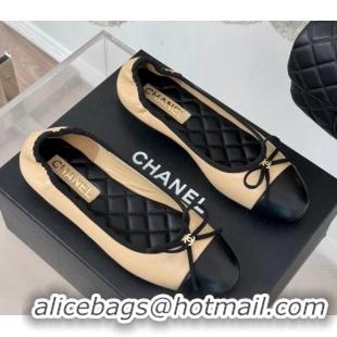 Grade Quality Chanel Lambskin Ballet Flats with Bow Beige 0102113