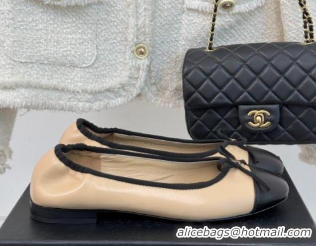 Grade Quality Chanel Lambskin Ballet Flats with Bow Beige 0102113