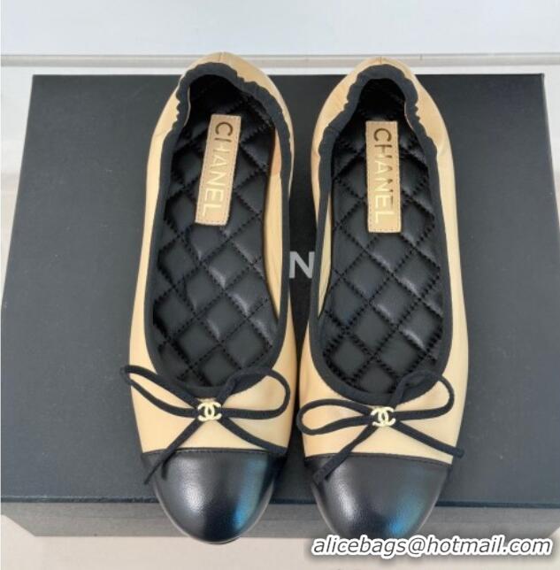 Grade Quality Chanel Lambskin Ballet Flats with Bow Beige 0102113