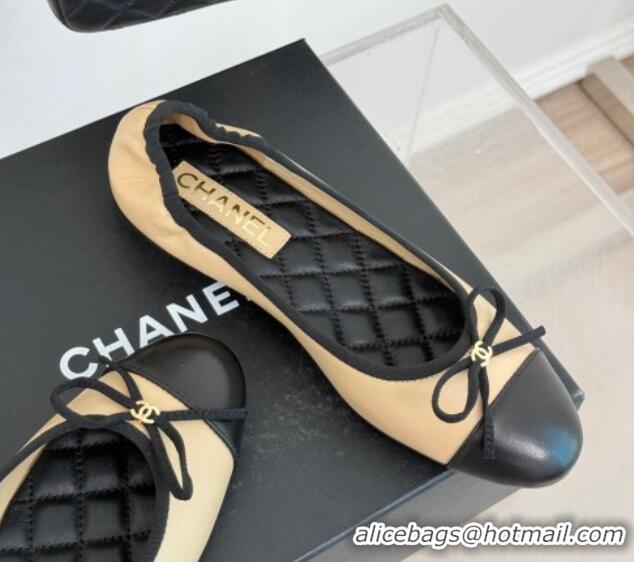 Grade Quality Chanel Lambskin Ballet Flats with Bow Beige 0102113