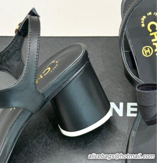 Best Product Chanel Lambskin Heel Sandals 5cm with Bow Black 0102120