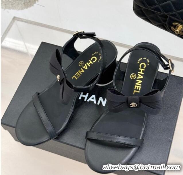 Best Product Chanel Lambskin Heel Sandals 5cm with Bow Black 0102120