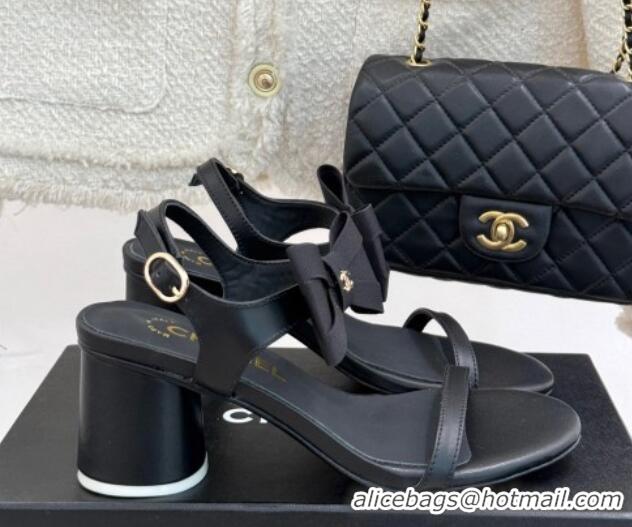 Best Product Chanel Lambskin Heel Sandals 5cm with Bow Black 0102120