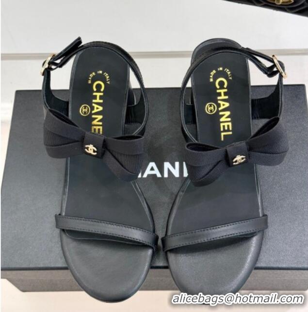 Best Product Chanel Lambskin Heel Sandals 5cm with Bow Black 0102120