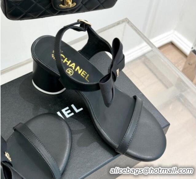 Best Product Chanel Lambskin Heel Sandals 5cm with Bow Black 0102120