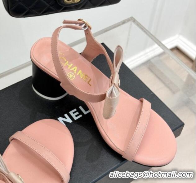 Pretty Style Chanel Lambskin Heel Sandals 5cm with Bow Pink 0102121