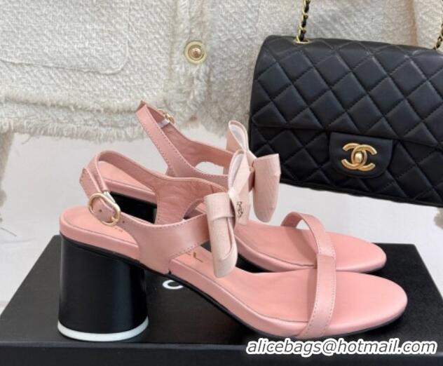 Pretty Style Chanel Lambskin Heel Sandals 5cm with Bow Pink 0102121