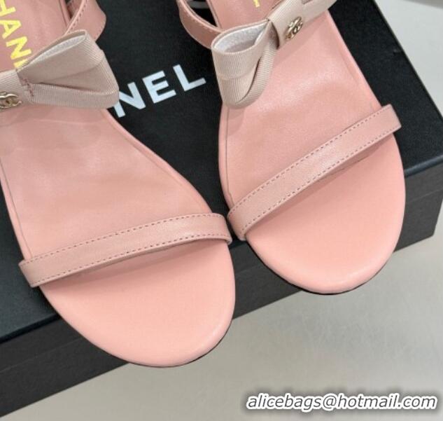 Pretty Style Chanel Lambskin Heel Sandals 5cm with Bow Pink 0102121