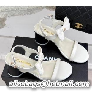 Shop Duplicate Chanel Lambskin Heel Sandals 5cm with Bow White 0102122