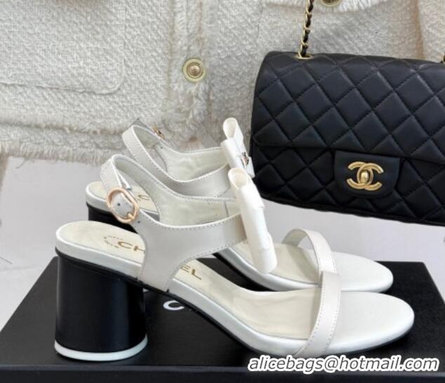 Shop Duplicate Chanel Lambskin Heel Sandals 5cm with Bow White 0102122