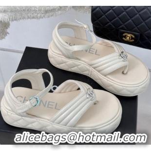 Luxury Chanel Chevron Lambskin Platform Thong Sandals 4.5cm Pale Grey 0102126