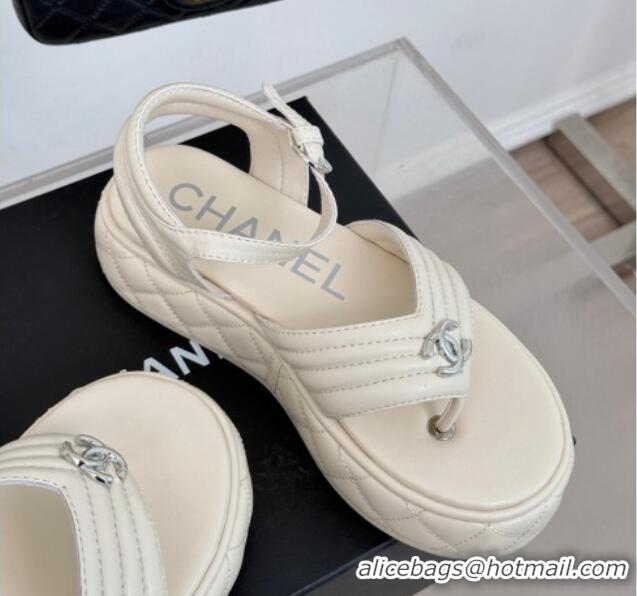 Luxury Chanel Chevron Lambskin Platform Thong Sandals 4.5cm Pale Grey 0102126