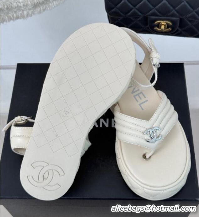 Luxury Chanel Chevron Lambskin Platform Thong Sandals 4.5cm Pale Grey 0102126