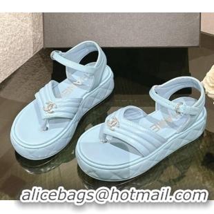 Durable Chanel Chevron Lambskin Platform Thong Sandals 4.5cm Light Blue 0102128