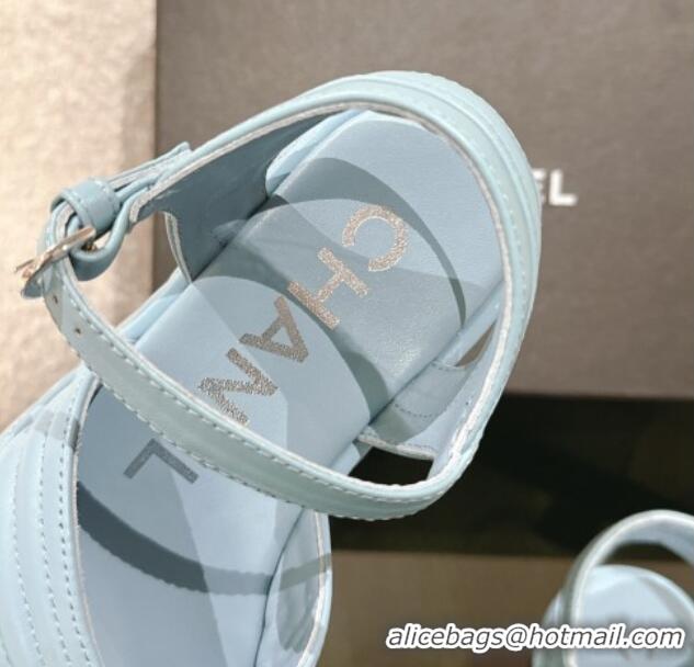 Durable Chanel Chevron Lambskin Platform Thong Sandals 4.5cm Light Blue 0102128