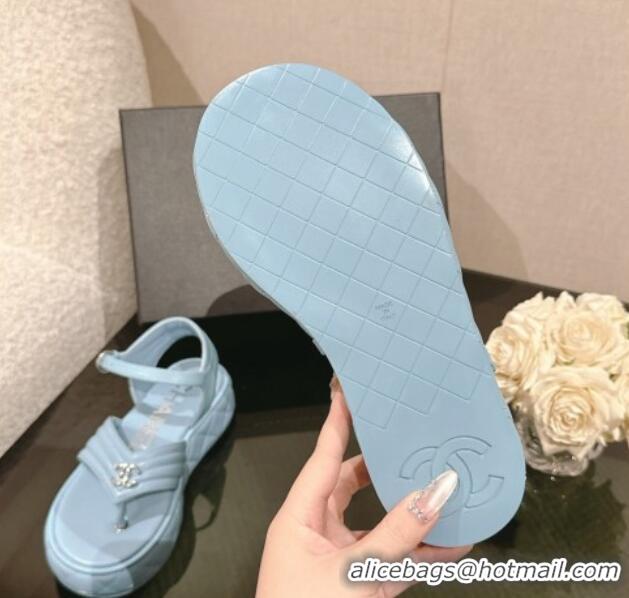 Durable Chanel Chevron Lambskin Platform Thong Sandals 4.5cm Light Blue 0102128